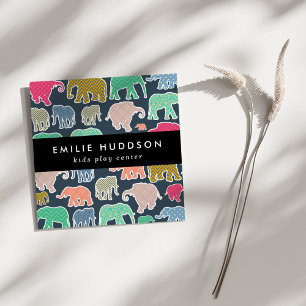 Kleurrijke olifanten, Play Center, Activity Center Vierkante Visitekaartje