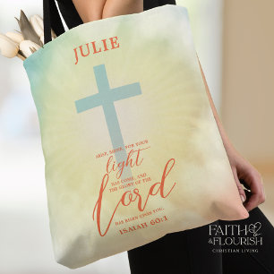 Kleurrijke Ombre Cross Bijbelvers gepersonaliseerd Draagtas