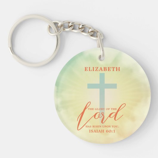 Kleurrijke Ombre Cross Bijbelvers gepersonaliseerd Sleutelhanger (Voorkant)