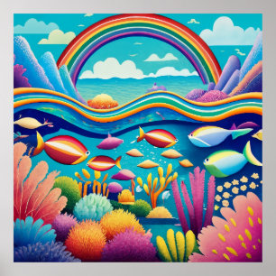 Kleurrijke Onderwater Onder de Regenboog Poster