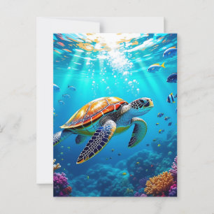 Kleurrijke Onderwater Scène met Zeeschildpad Briefkaart
