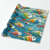 Kleurrijke onderwater vissen kunst cadeaupapier (Uitgerold)