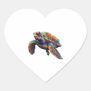 Kleurrijke onderwater zeeen schildpad dromerig moo hart sticker