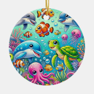 Kleurrijke onderwatergloed 🐠 Speelse zeeleven Keramisch Ornament
