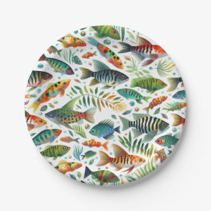 Kleurrijke onderwaterviskunst papieren bordje