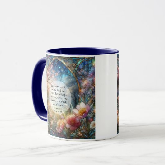 Kleurrijke Openbaring Schrift Glas in lood Bloemen Mok (Voorkant links)