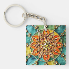 Kleurrijke Oranje, Blauwe en Gele Acryl Sleutelhan Sleutelhanger