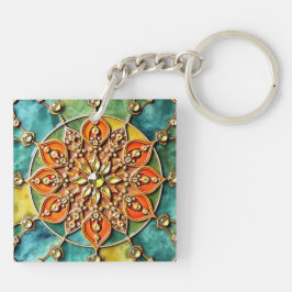 Kleurrijke Oranje, Blauwe en Gele Acryl Sleutelhan Sleutelhanger