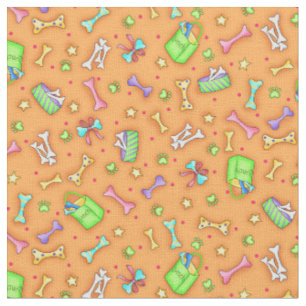 Kleurrijke Oranje Dog Bone Pet Art Fabric Stof