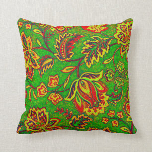 Kleurrijke oranje retro bloem-groene achtergrond kussen