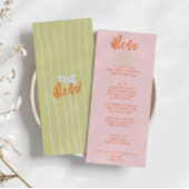Kleurrijke Oranje Roze Handgeschreven Quirky Weddi Menu