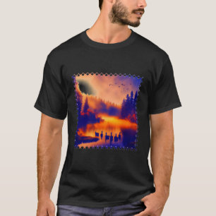 Kleurrijke Oranje Zonsondergang Met Eenden Op Een T-shirt