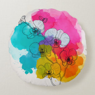 Kleurrijke Orchidee Bloemen Ronde Sierkussen Rond Kussen