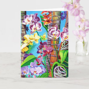Kleurrijke orchideeën met Palm Trees Card Kaart