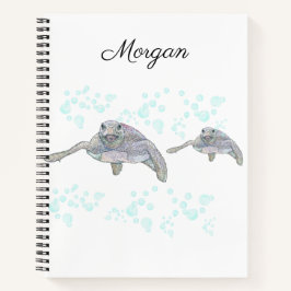 Kleurrijke originele tekening van zeeschildpad gep notitieboek