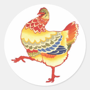 Kleurrijke oude boerderijkip van de boerderij ronde sticker
