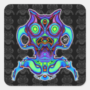 Kleurrijke oude ruimte idol v1.1 vierkante sticker