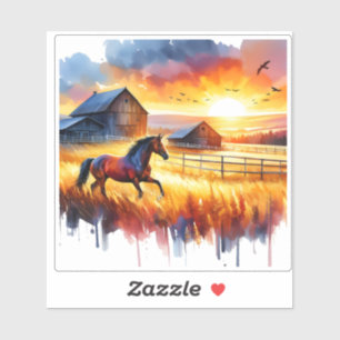 Kleurrijke paarden galopperen in een levendig land sticker