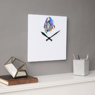 Kleurrijke paardenwandklok vierkante klok