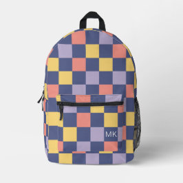Kleurrijke Paarse Checkerboard Monogram Initialen Bedrukte Rugzak
