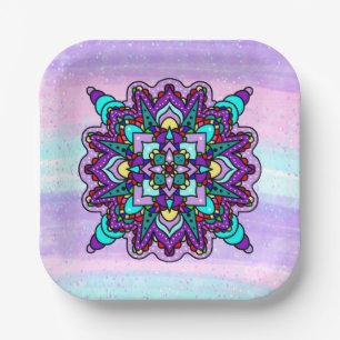 Kleurrijke Paarse Mandala Mystical Papieren Bordje