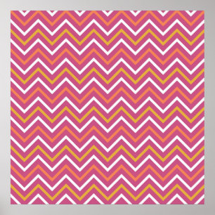 Kleurrijke Paarse peach Sinaasappel White Chevron  Poster