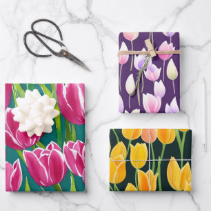 Kleurrijke Paarse rode gele Waterverf tulp Inpakpapier Vel