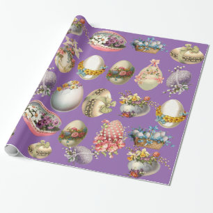 KLEURRIJKE PAASEIEREN, BLOEMEN, WITTE DUIVEN IN HE CADEAUPAPIER