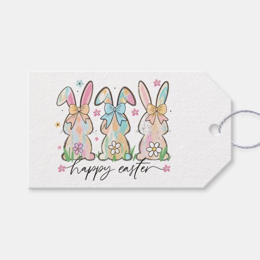 Kleurrijke paashaas met bogen cadeaulabel (Voorkant (Horizontaal))