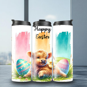 Kleurrijke paaswandeling Highland Koe Tumbler Thermosbeker