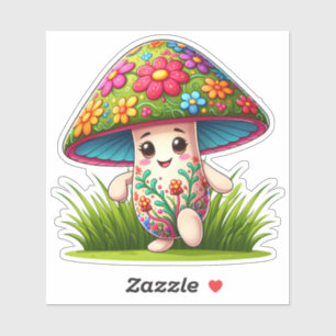 Kleurrijke paddenstoel in een weelderige tuin sticker