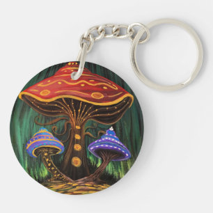 Kleurrijke Paddenstoelen Kunst Whimsical Cottageco Sleutelhanger