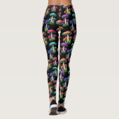 Kleurrijke paddenstoelen op zwarte achtergrond leggings (Achterkant)