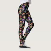 Kleurrijke paddenstoelen op zwarte achtergrond leggings (Rechts)