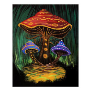 Kleurrijke paddestoel kunst Whimsical Cottagecore Perfect Poster