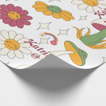 Kleurrijke Paddestoel, Regenboog en Daisies Patroo