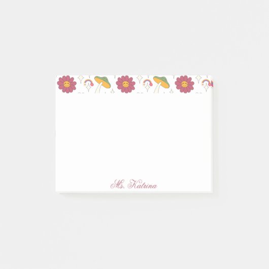 Kleurrijke Paddestoel, Regenboog en Daisies Patroo Post-it® Notes (Voorkant)
