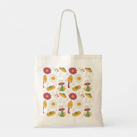 Kleurrijke Paddestoel, Regenboog en Daisies Patroo Tote Bag (Achterkant)