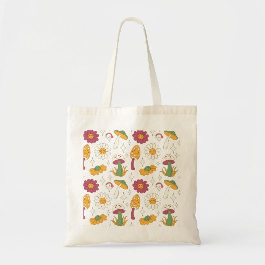 Kleurrijke Paddestoel, Regenboog en Daisies Patroo Tote Bag (Voorkant)