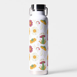 Kleurrijke Paddestoel, Regenboog en Daisies Patroo Waterfles