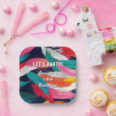Kleurrijke Paint Effect Cool Aangepaste Verjaardag Papieren Bordje (Feest)