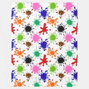 Kleurrijke Paint Spletters Patroon in Wit Fleece Deken