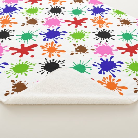 Kleurrijke Paint Spletters Patroon in Wit Sherpa Deken (3/4)