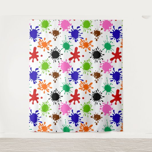 Kleurrijke Paint Spletters Patroon in Wit Wandkleed (Voorkant)