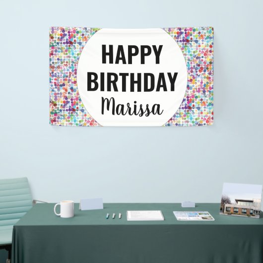 Kleurrijke Paint Stippen Custom Birthday Spandoek (Beurs)