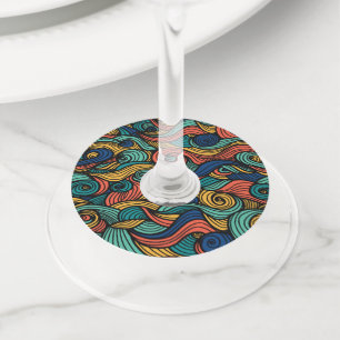 Kleurrijke Paisley Wervelende Wijn Glas Labels
