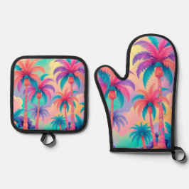 Kleurrijke palmbomen ovenwant & pannenlap set