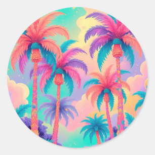 Kleurrijke palmbomen ronde sticker