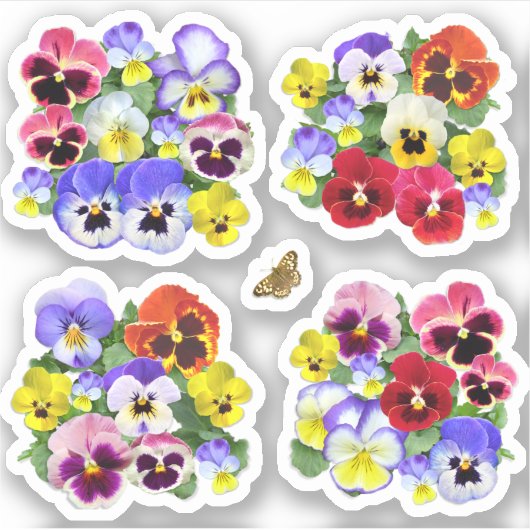 Kleurrijke Pansies Contour Sticker (Voorkant)