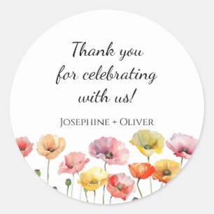 Kleurrijke papaver wilde bloemen bruiloft ronde sticker
